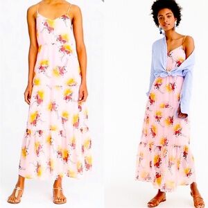 JCrew Light Pink Floral Tiered Maxi Dress w Spaghetti Straps Lined Spring/Summer